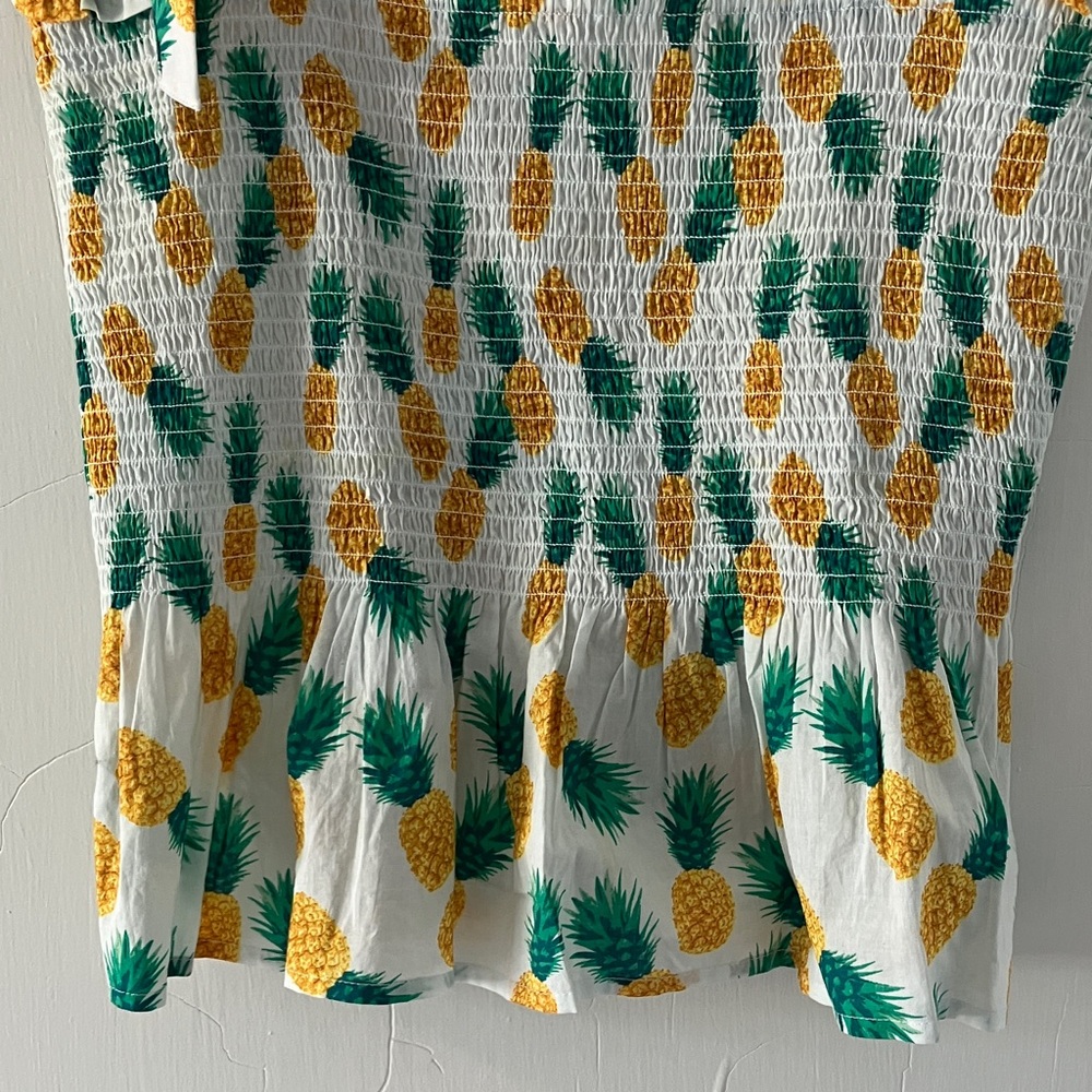 J. Crew Pineapple Print Smocked Tank Top - White and Yellow - Picture 5 of 7